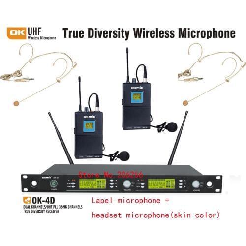 High Quality okmic OK-4D/1B H3 Professional UHF/PLL true diversity wireless microphone system Lapel dual Headset mic transmitter