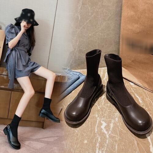 Womens Shoes Low Heel Boots, Stylish Stretch Sock Boots (Height 3cm 1.18inches)