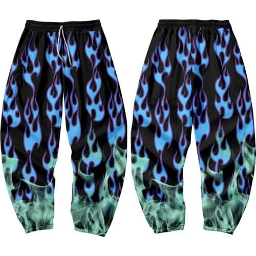 2021 New 3D Print Blue complex flame Sweatpants Women/Men Fitness Joggers Spring High Street Anime Trousers Fashion Sweatpant