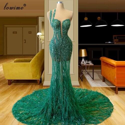 Plus Size Green Evening Dresses Mermaid Heavy Handmade Sewing Evening Gowns Elegant Beads Celebrity Dresses Vestidos De Noite