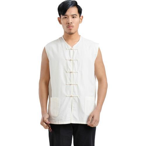 Cotton Chinese Kungfu Vest Tang Suit Undershirt Summer Wing Chun Sleeveless Shirt Martial Arts Tai Chi Vest Clothes for Men