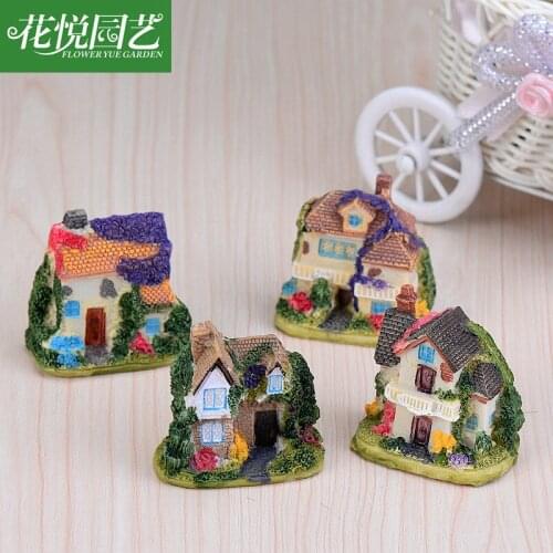 1pc Flower House Villa Miniature Figurine Fairy Garden Accessory Home Decoration Cartoon Animal Building Statue Resin Craft