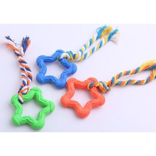 1 Pc Knot Pet Dog Interactiv Toys Chew Toy Pentagram Natural Rubber Rope Durable Shape Puppy Interaction Training Chewing Play