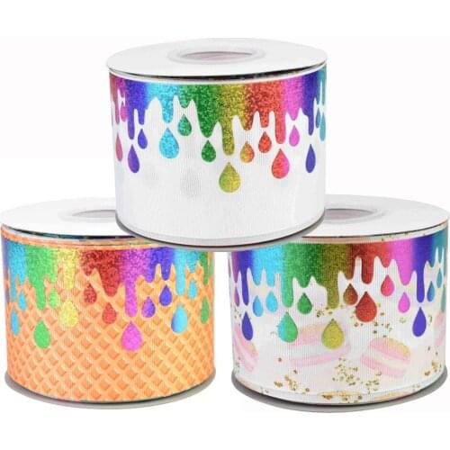 50yards 75mm Rainbow Foil water drop Grosgrain Ribbon For DIY Accessories Welcome Custom printed