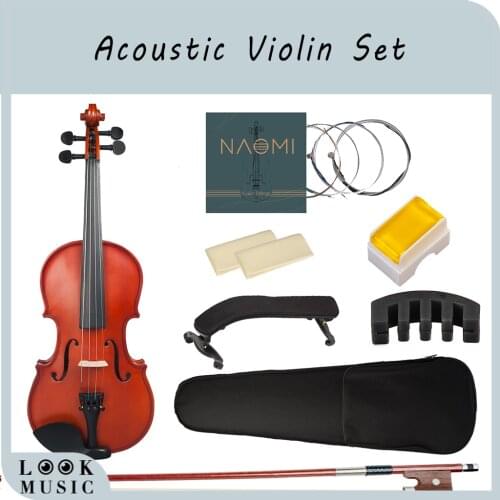 Acoustic Violin Fiddle Violin 4/4 Full Set Violin Strings Beginners Students Violin Case Rosin Shoulder Rest Bow Mute Cloth