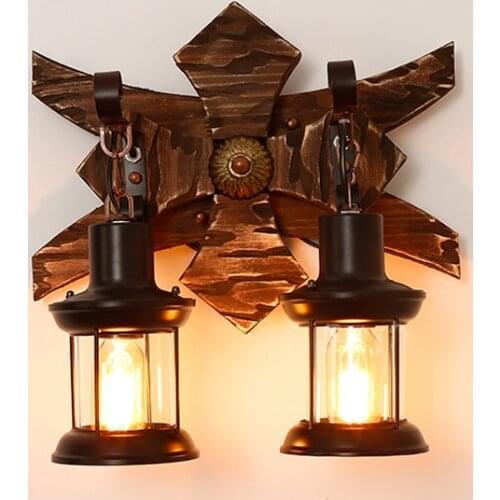 American Industrial vintage wood glass wall lamp corridor cafe lamp bedroom creative wall lamp restaurant decoration bar lamps