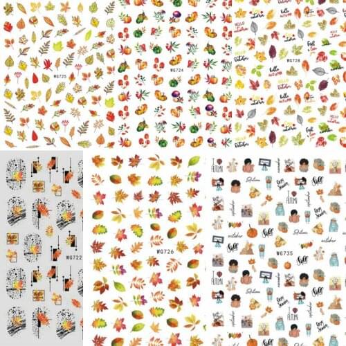 Large sheet nail art sticker 3D maple leaves flowers Cartoon animals geometric Face graffiti self adhesive nail foil WG095