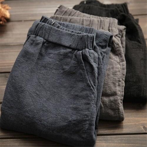Oversize Women Elastic Waist Ankle Pants Casual Cotton Linen Pants Loose Capri Harem Trousers Female Summer Solid Color Pant