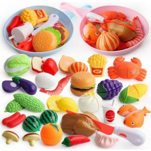 Baby Vegetable Cut Toys Cutting Pizza Fruits Pretend Play Kitchen Food Plastic Simulation Cooking Hamburger Fries Kitchen Games