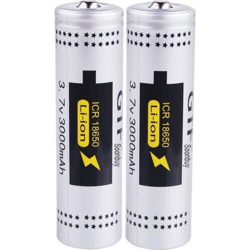 GTF 2PCS 3.7V 18650 Battery Real capacity 3000mAh Li-ion Rechargeable Battery For Flashlight Torch Drop shipping Pointed Cells