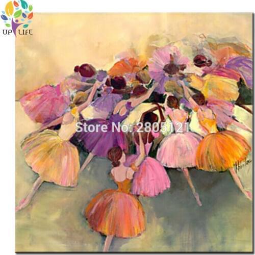 Hand painted girl room decoration wall painting modern beautiful colorful dressing little girl dancers picture artist Original