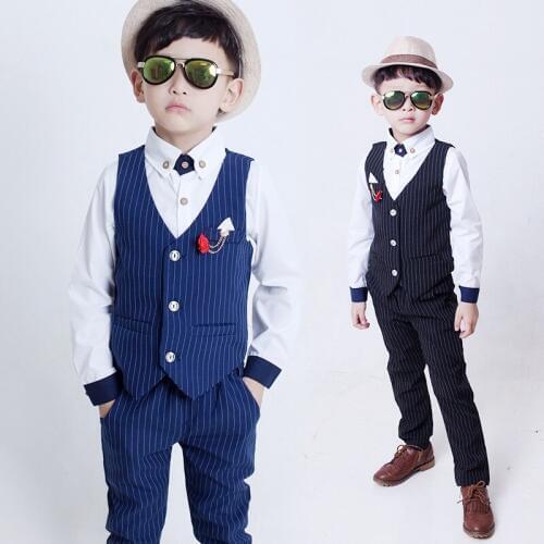 Spring boy striped vest suit Sets Children Fashion Party Wedding School Uniform Costume Kids Vest Pants 2pcs Outfit