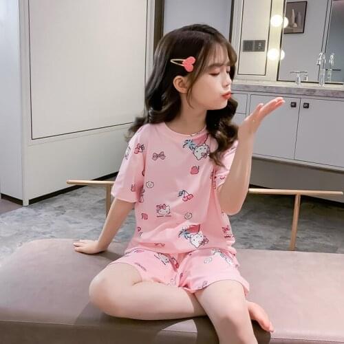 Girls' Summer Pajamas New Fashion Casual Short Sleeve Thin Sweet Student Cute Cartoon Shorts Home Set