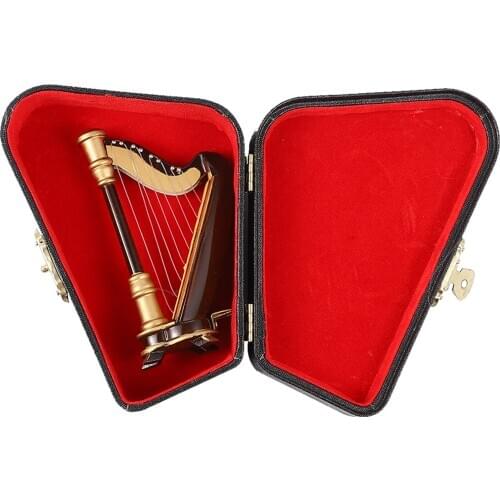Miniature Harp Model Mini Wooden Harp Instrument Model with Storage Box