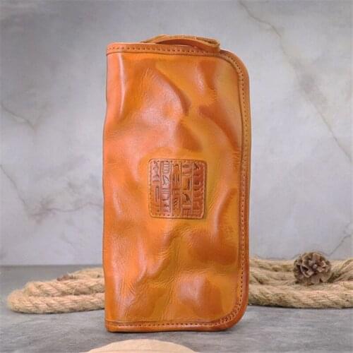 Retro fashion designer natural real leather mens and womens universal clutch high-quality cowhide large-capacity long wallet