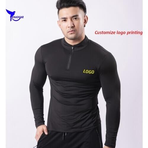 Custom LOGO Men Winter Fleece Black Sports Sweatshirts Elastic Quick Drying Long Sleeved T Shirts Gym Fitness Running Tops 2020