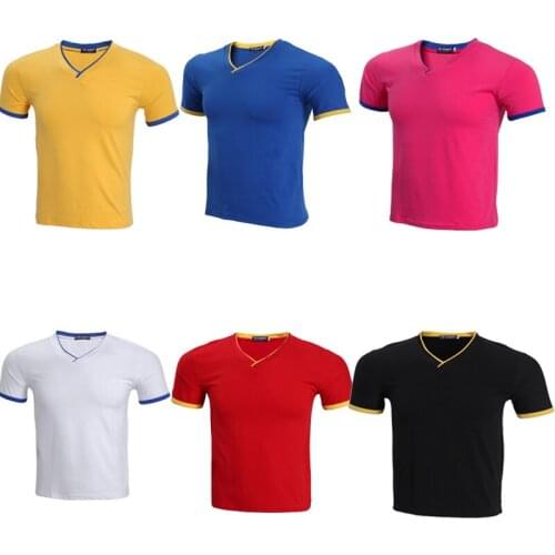 New Style Cotton Short Sleeve Tees Mens Fashion 2021 New Tops Fitness V neck Plus Size T-shirt For Men