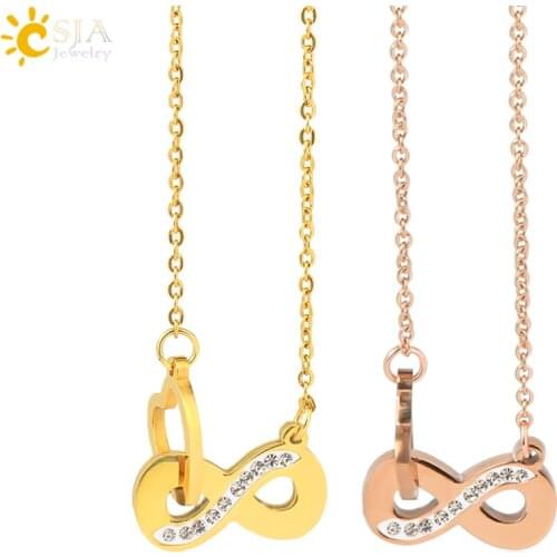 CSJA 3161L Stainless Steel Necklace 2021 for Women Rose Gold Silver Color Cubic Zirconia 8 Heart Thin Chain Necklaces Luxe S769