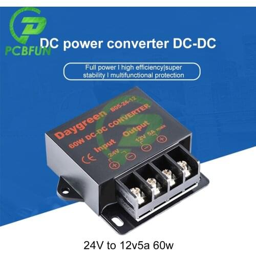 Pcbfun Car LED Step Down DC DC Converter Voltage Regulator Reducer Car 24V to 12V 5A 60W Converter Regulator Power Buck Module