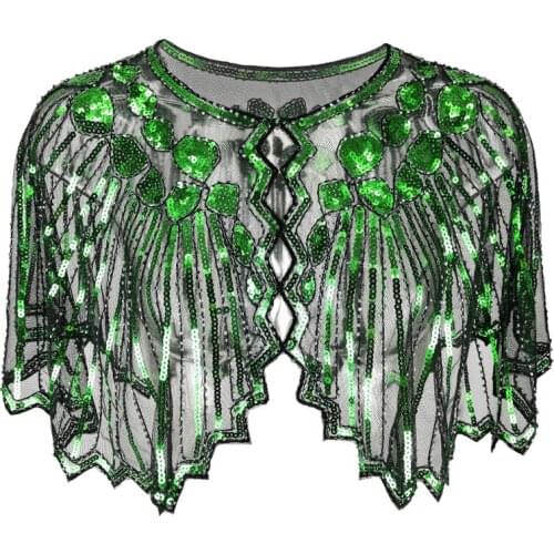 Retro Geometric Sequin Beaded Cape Vintage 1920s Shawl Wraps Flapper Cover Up Women Lady Mesh Scarf for Party Evening Gown Shrug