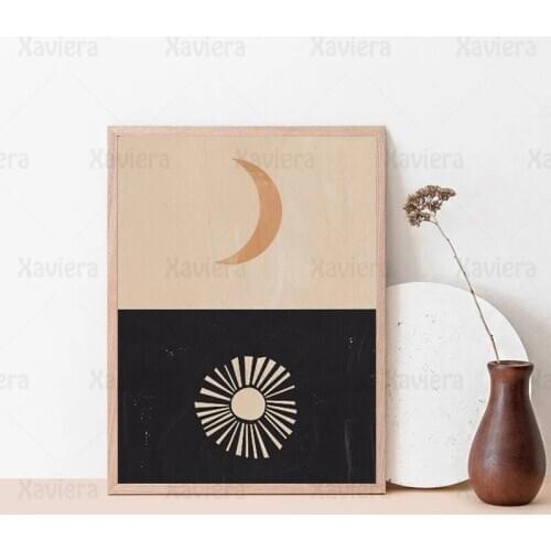 Nordic Art Poster Sun and Moon Abstract Canvas Painting On Wall Loft Modern Home Decor for Living Room Modular Picture Frameless