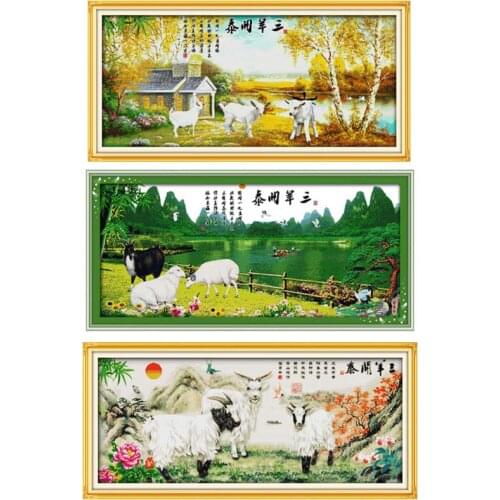 Three Sheep Bring Bless (3) Counted Cross Stitch 11CT 14CT Cross Stitch Sets Chinese Cross-stitch Kits Embroidery Needlework