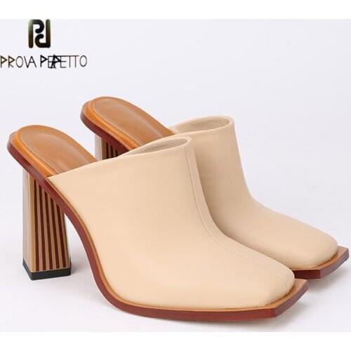 Design Sense Catwalk Personality Muller Shoes Summer Fashion High-quality Genuine Leather Thick-heeled High-heel Half Slippers