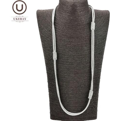 UKEBAY New Silver Color Pendant Necklaces For Women Luxury Design Sweater Chain Handmade Simple Statement Necklace Wedding Gifts