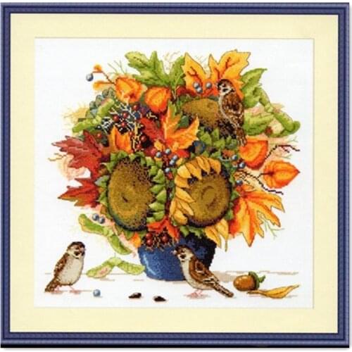 Sunflower vase cross stitch kit flowers 18ct 14ct 11ct white fabric cotton thread embroidery DIY handmade needlework