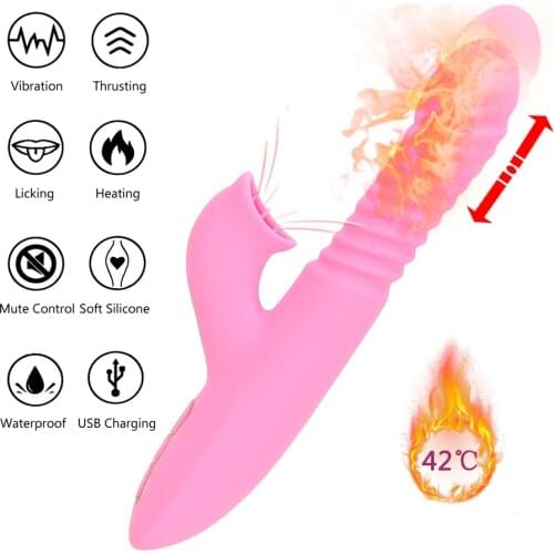 Tongue Licking Sex Toys For Women Clitoral Stimulator Heating Telescopic Rotating G Spot 7 Speed DildoVibrator