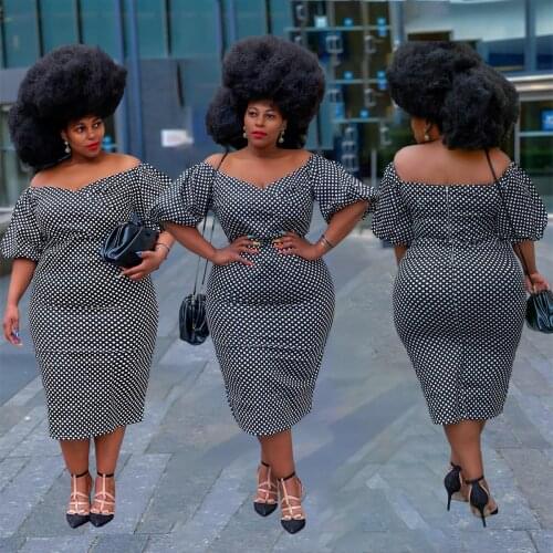 Zoctuo Polka Dot Print Short Puff Sleeve Dress Plus Size XL-5XL Party Wear Club Dresses For Women Casual Sexy Summer Vestidos