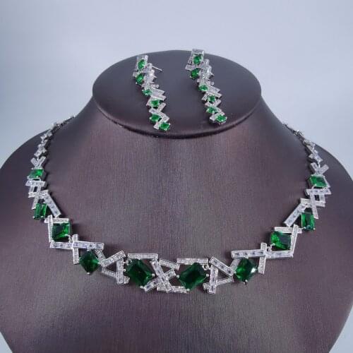 2021 new fashion luxury retro green blue zircon necklace earring set,wedding bridel dinner banquet dress jewelry free shipping