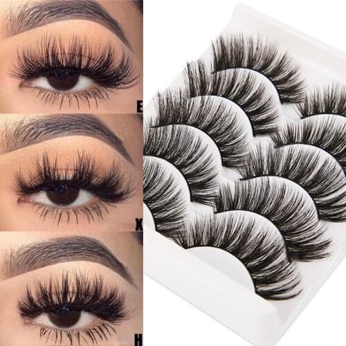 3D Faux Mink Hair False Eyelashes Natural Long Soft Fluffy Wispy Fluffies Series Handmade Eye Lash Makeup Extension Tool 5 Pairs