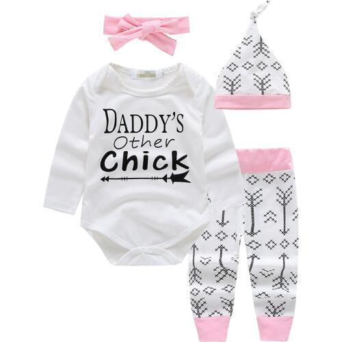 2020new autumn baby girl clothes set Long sleeve baby rompers+Long pants+hat+Headband 4pcs newborn infant jumpsuit baby clothing
