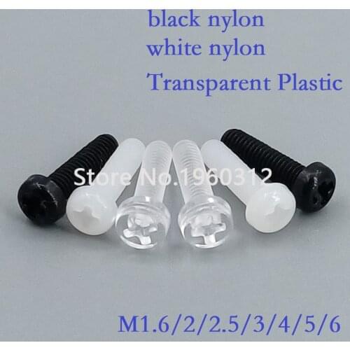 50pcs M2 m2.5 m3 m4 DIN7985 ISO7045 white or black nylon screw or Transparent Plastic phillips Cross Recessed round head Screws
