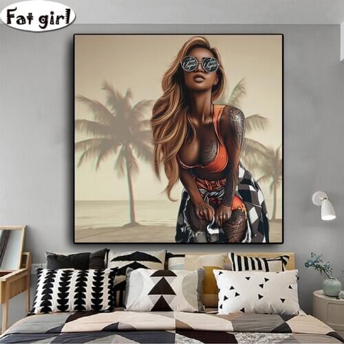 5D DIY Abstract Cool Sexy Girl Tattoo Wear Glasses Portrait Posters Diamond Painting Wall Art cross stitch square round drill
