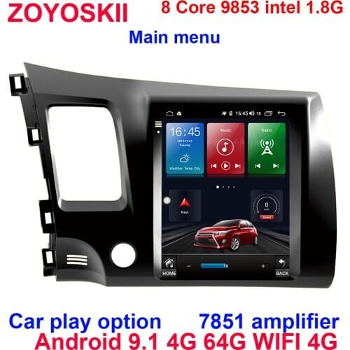 Android 9.0 os 10.4 inch vertical Tesla style CAR Radio GPS bluetooth Navigation player WIFI 4G USB For Honda Civic 2008-2011