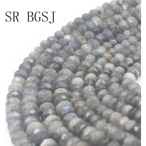 Free Shipping 4x6mm 5x8mm Faceted Gray Labradorite Gems Rondelle Natural Stone Beads Handwork DIY Findings Strand 15"