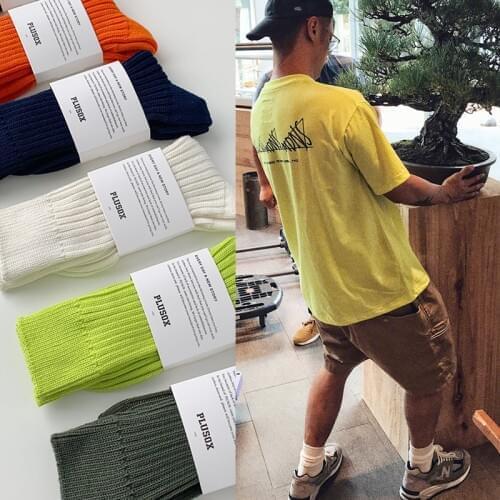 Sixcolor Orange-orange Fluorescent Green Men And Women The Same Thick Line Tide Brand Socks Couples Autumn And Winter Pile Socks