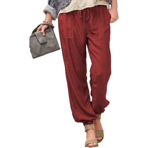 Harem Pants Solid Color Drawstring Women Pockets Ankle Tied Pants for Dating Summer Women Clothing Grey xxxl
