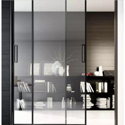 Black shower room I-shaped partition stainless steel dry and wet separation movable door type bathroom household bath screen