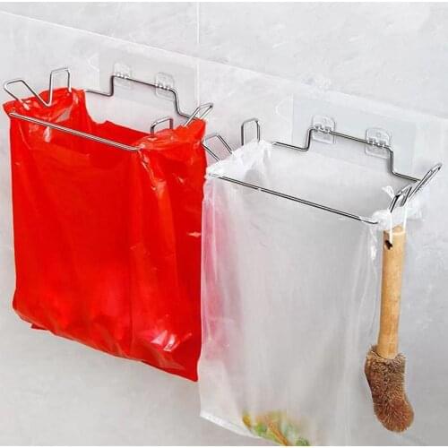 Kitchen Trash Bag Holder Cabinet Door Practical Stainless Steel Closet Garbage Bag Storage Rack Kitchen Storage Supplies