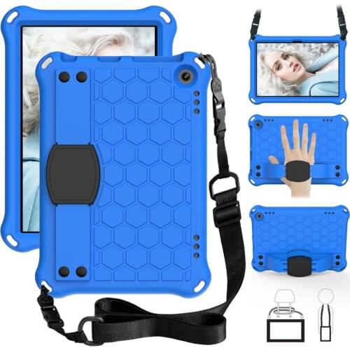 Kids Safe Shockproof Tablet Case for Kindle Fire HD 8 / HD 8 Plus 2020 Cover Non-toxic Honeycomb EVA Shell + Strap + Pen