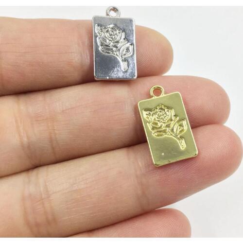 Eruifa 20pcs10*15mm New arrival Rose Flower Zinc Alloy Rectangle Coin necklace,earring bracelet jewelry DIY handmade 2 colors