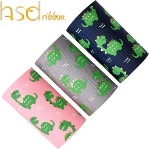 HSDRibbon custom HSD-Design 75MM 3inch dinosaur series ink and foil Printed on Grosgrain Ribbon