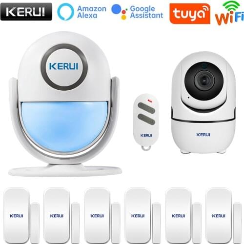 KERUI Tuya WIFI Alarm System Smart Home Garage Security Works With Alexa 120dB Motion Detector Door Sensor Surveillance Camera