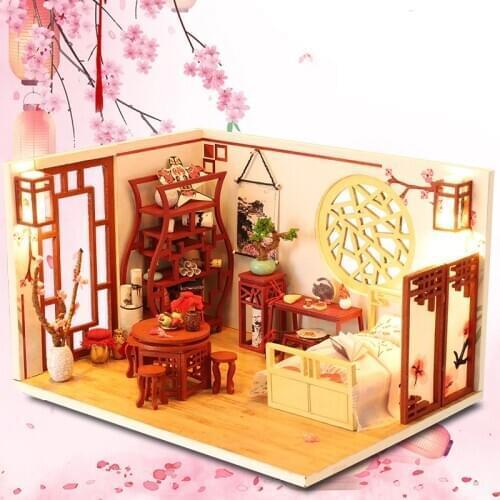 Diy Miniature Dollhouse Kits Wooden House New Year Christmas Gifts Toys For Children Roombox Vintage Doll House Furniture Set