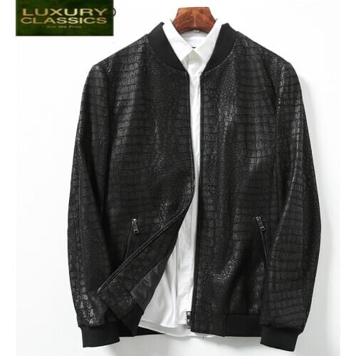 Leather Spring Men Genuine Jacket Real Sheepskin Coat Crocodile Pattern Short Outwear Luxury Coat Men Deri Ceket LWL1477