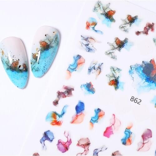 Marble Blooming Stickers For Nails Manicures Japanese Color Stitching Design Nails Art Stickers Adhesive Tape Nail Decoration