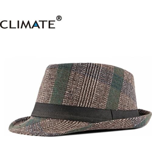 CLIMATE Men Plaid Hat Cap Fedora Jazz Checks Formal Hats for Man Solid Winter Polyester Woolen Fedoras Cap Fedora Men Hat Cap